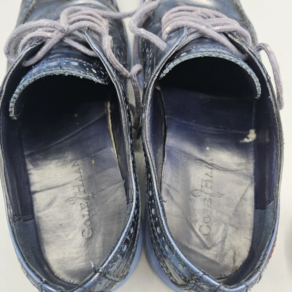 Cole Haan Men's Lunargrand Wingtip Leather Oxford Blue Dress Shoes Size 10.5